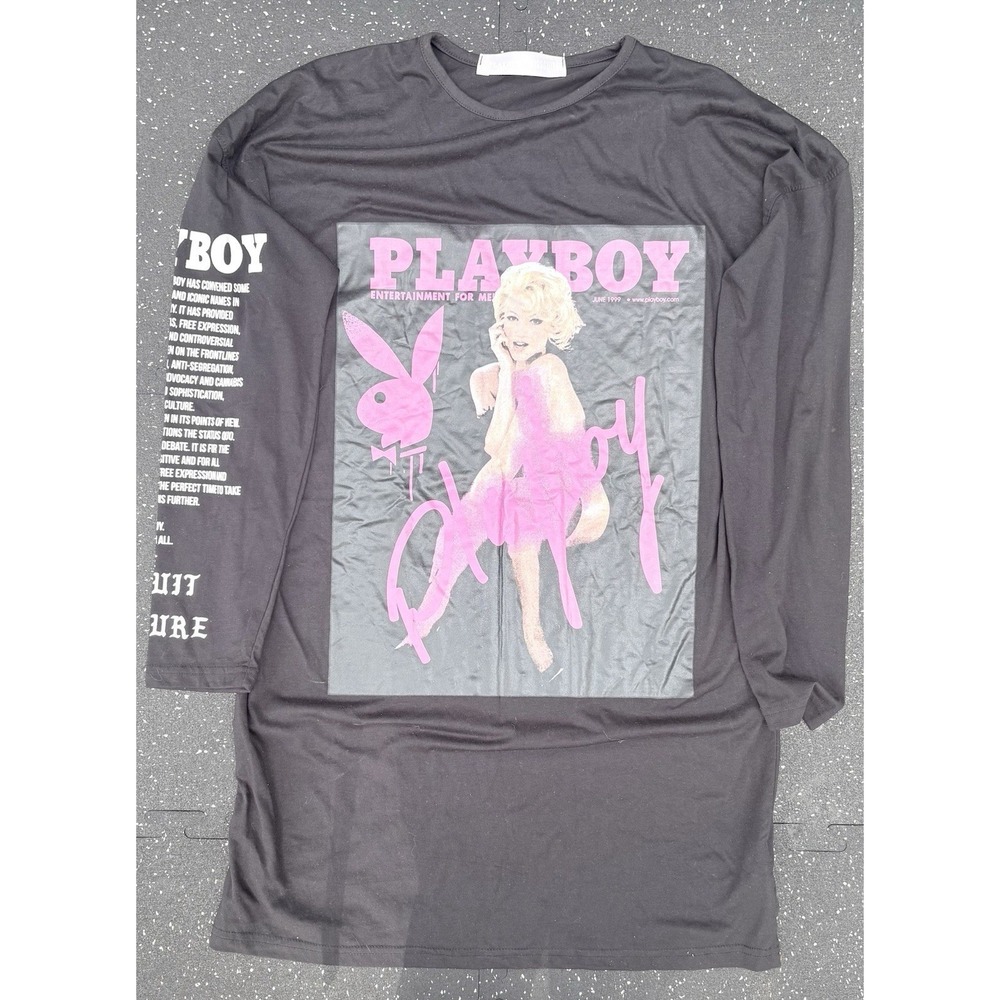 Playboy Missguided T-Shirt Size 10? Oversized Long Sleeve Crewneck Graphic Print